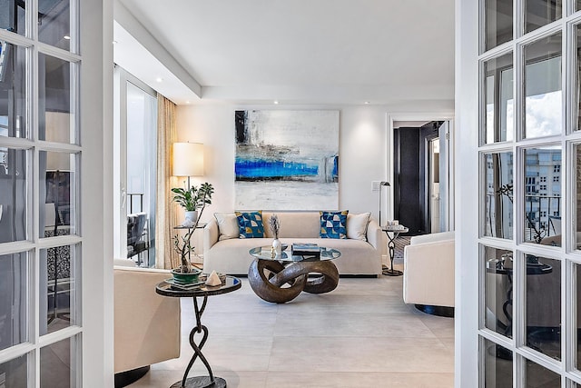 living room featuring french doors