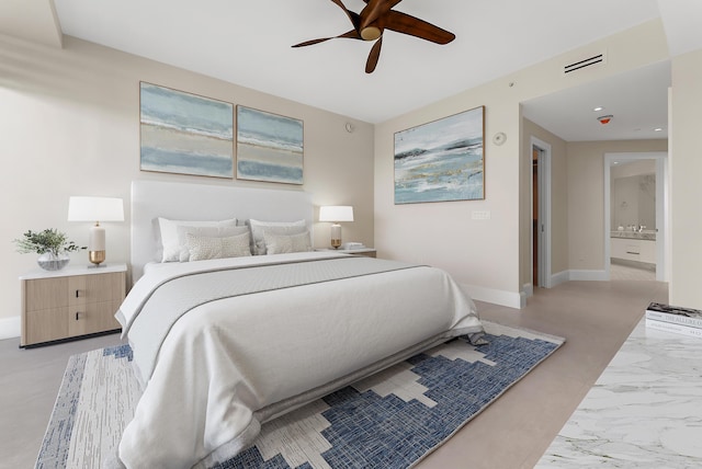 bedroom featuring ceiling fan