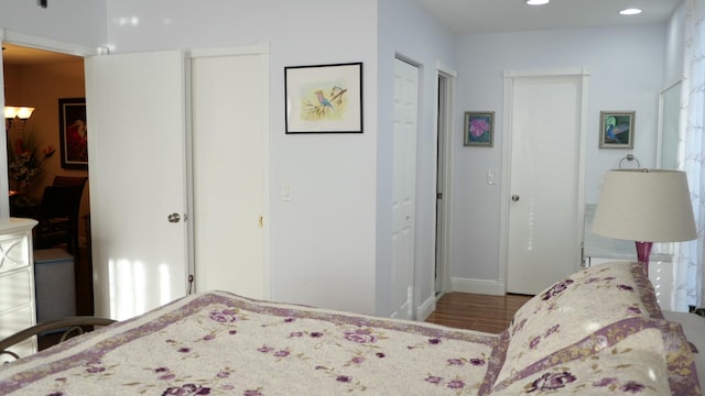 bedroom with wood-type flooring