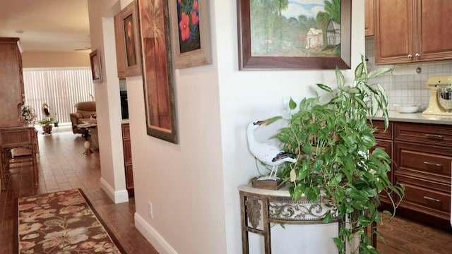 corridor featuring dark hardwood / wood-style flooring