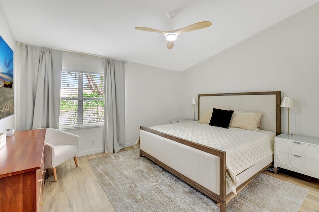 bedroom featuring ceiling fan and light hardwood / wood-style floors