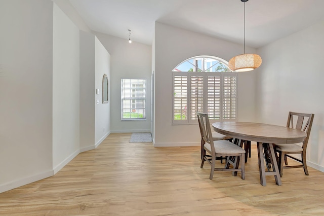 dining space featuring light wood-type flooring and a wealth of natural light