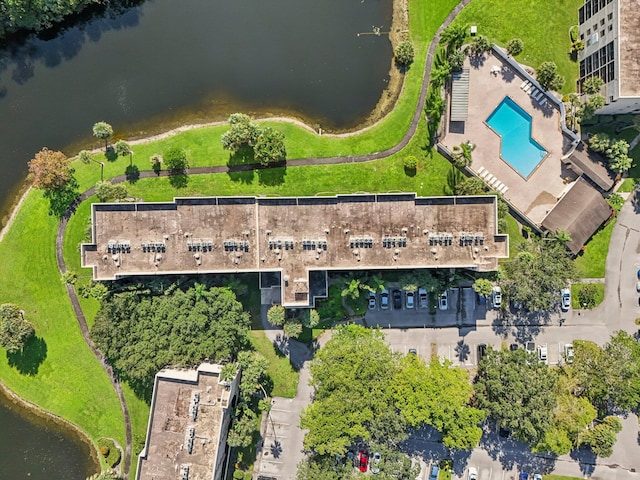 bird's eye view featuring a water view