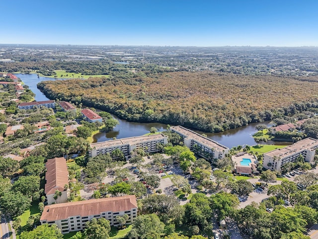 aerial view featuring a water view