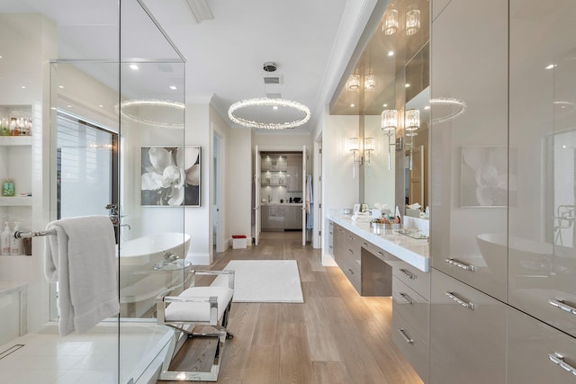 bathroom featuring vanity and wood-type flooring