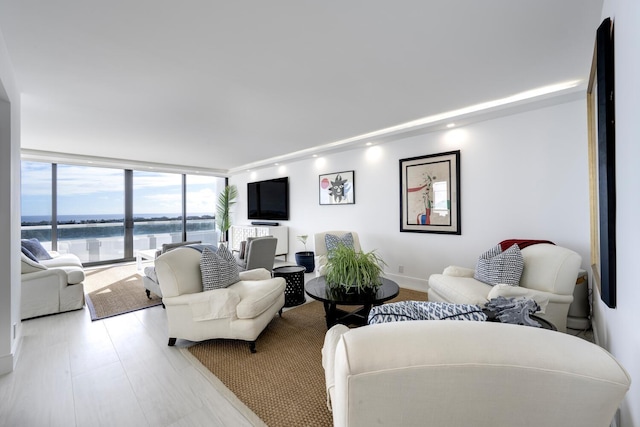 living room with floor to ceiling windows