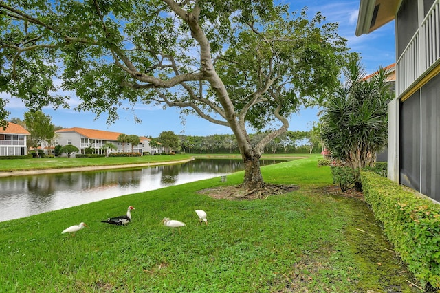 view of yard with a water view