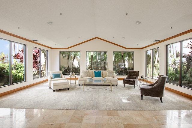 sunroom featuring vaulted ceiling