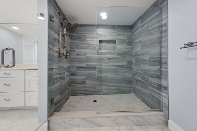3400 S Ocean Blvd Unit 3Fii, Palm Beach, FL 33480 - full bath with a shower stall, vanity, recessed lighting, and marble look tile flooring