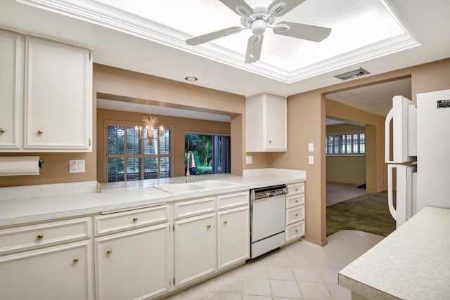 kitchen featuring dishwasher, ceiling fan with notable chandelier, sink, and a wealth of natural light