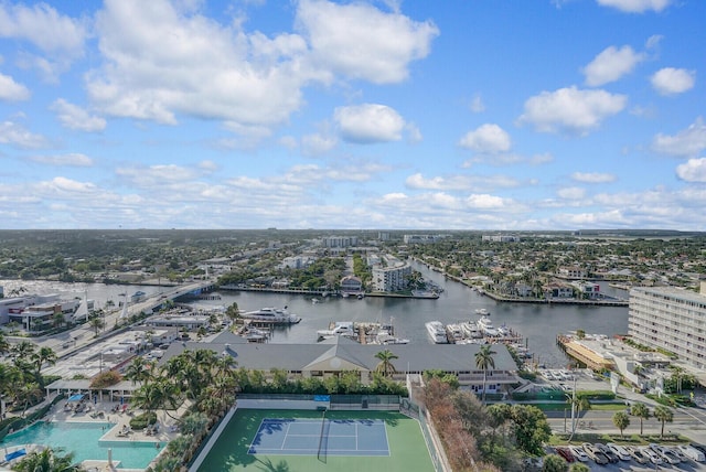 bird's eye view featuring a water view