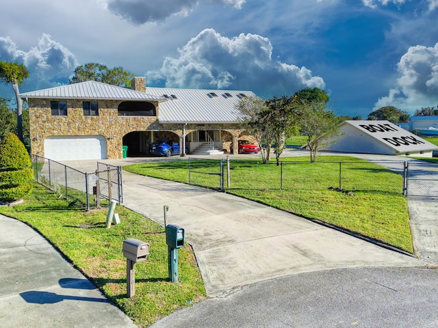 view of front of house with a front lawn and a carport