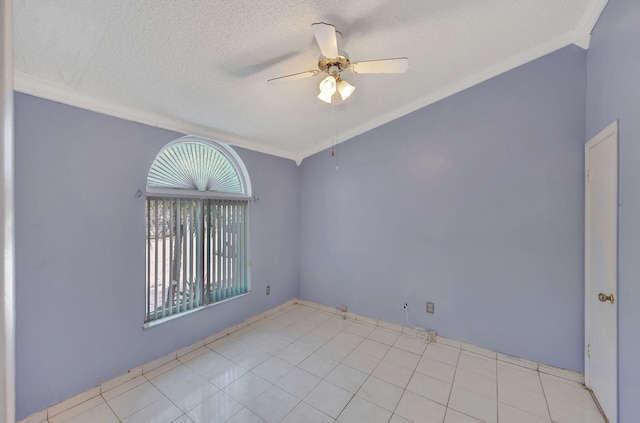 15230 SW 58th St, Miami, FL 33193 - unfurnished room featuring a textured ceiling, ceiling fan, ornamental molding, and light tile patterned flooring
