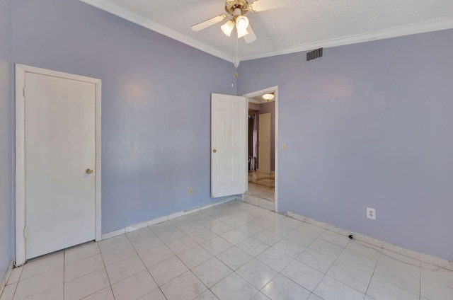 15230 SW 58th St, Miami, FL 33193 - empty room with light tile patterned floors, a textured ceiling, ceiling fan, and ornamental molding
