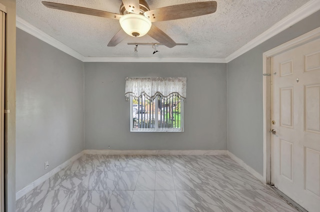 15230 SW 58th St, Miami, FL 33193 - empty room with a textured ceiling, ceiling fan, and crown molding