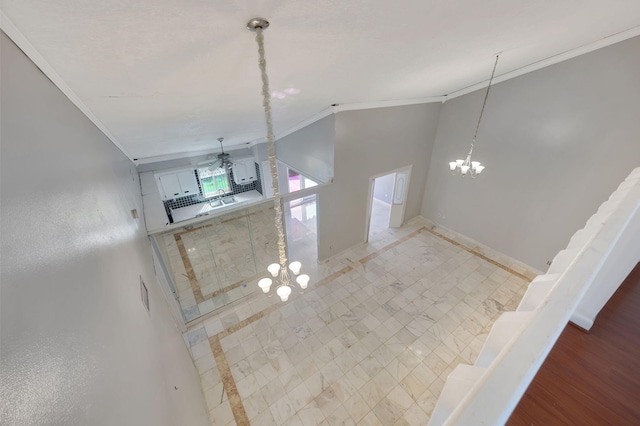 15230 SW 58th St, Miami, FL 33193 - interior space featuring ceiling fan with notable chandelier and ornamental molding