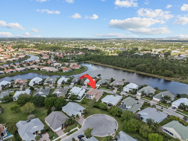 aerial view with a water view