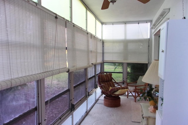 sunroom featuring ceiling fan and plenty of natural light