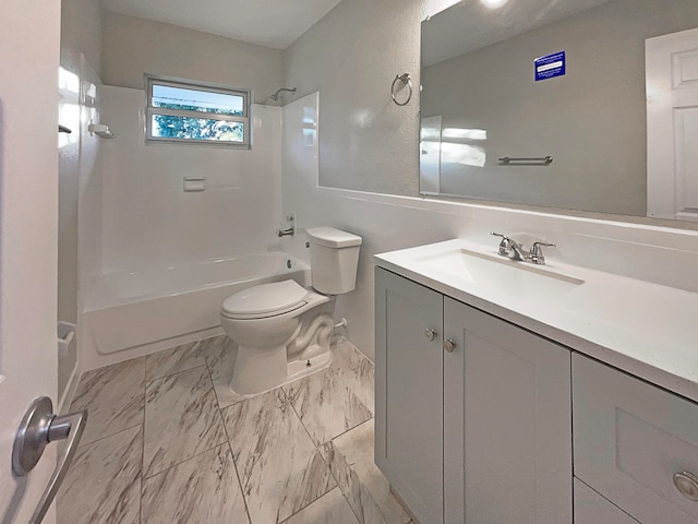 full bathroom featuring vanity, shower / bathtub combination, and toilet