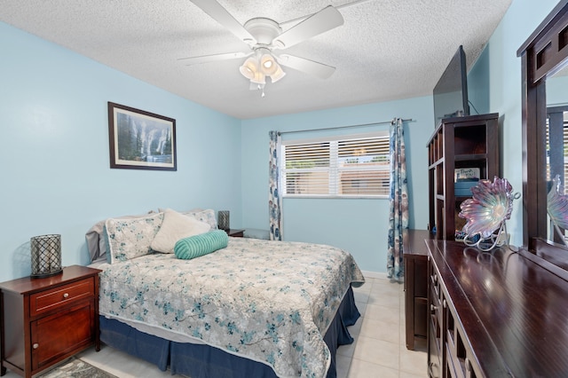 bedroom featuring ceiling fan and a textured ceiling