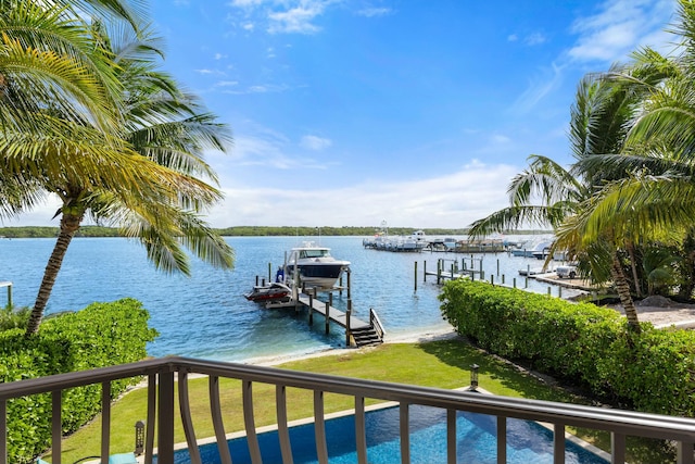 view of dock with a water view