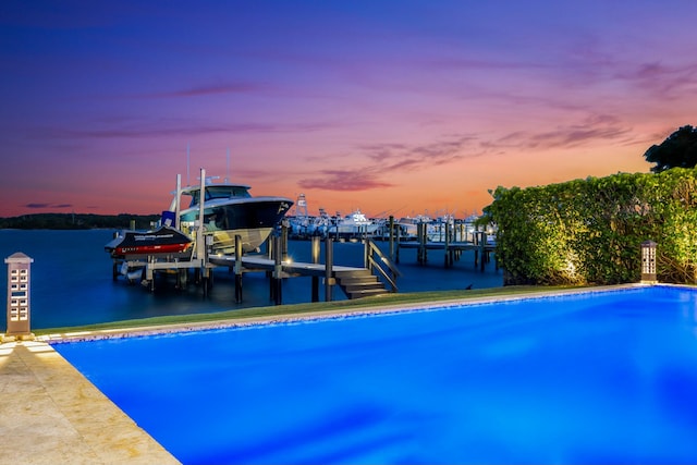 view of dock with a water view