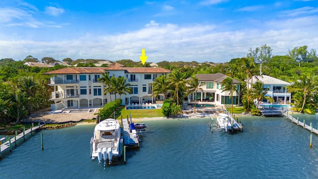 water view featuring a dock