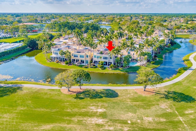 aerial view featuring a water view