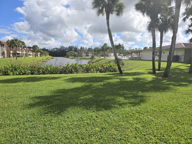 view of yard with a water view