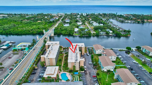 aerial view with a water view