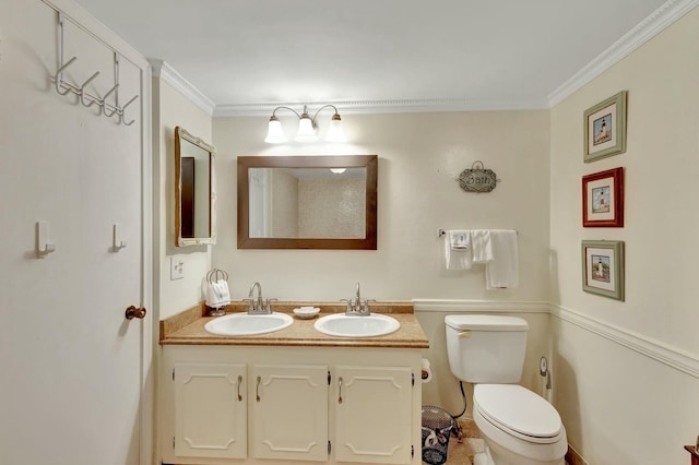 4200 N Ocean Dr Unit 2-202, Singer Island, FL 33404 - bathroom with toilet, double vanity, and ornamental molding
