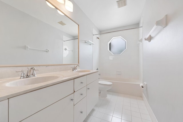 full bathroom featuring tile patterned floors, vanity, toilet, and tiled shower / bath