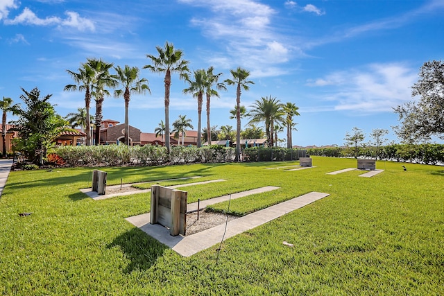 view of community featuring a lawn