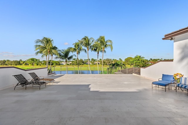 view of patio / terrace featuring a water view