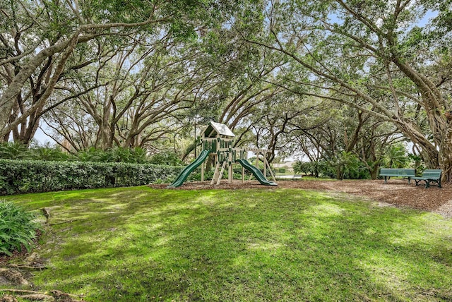 view of yard with a playground