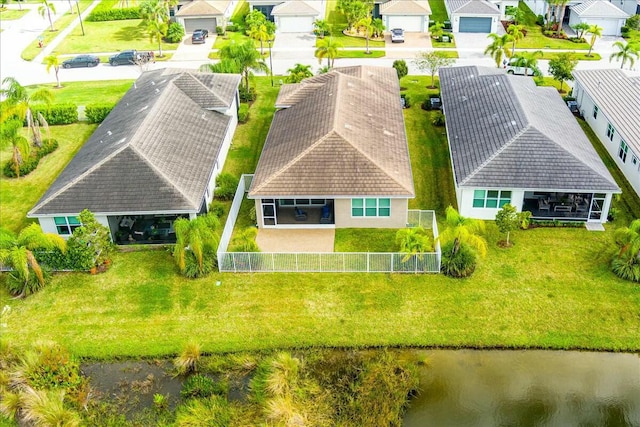 bird's eye view featuring a water view