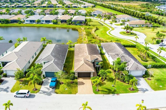 aerial view featuring a water view