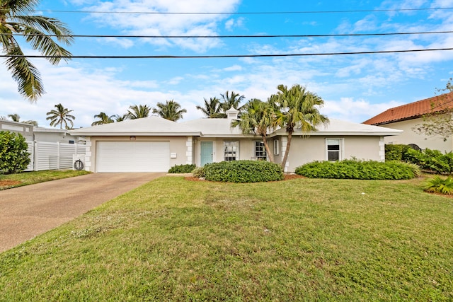 view of front of house featuring a front lawn and a garage