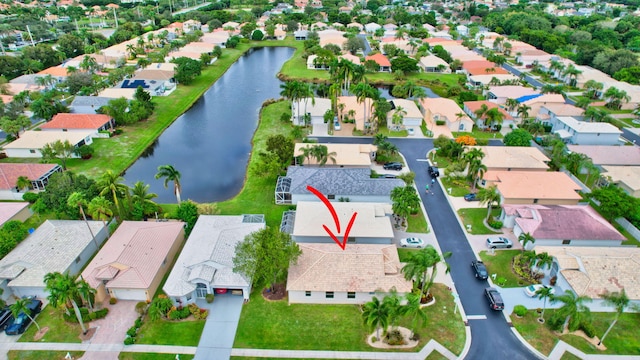 aerial view with a water view