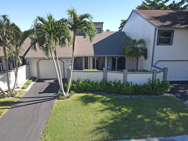 view of front of house with a garage and a front lawn