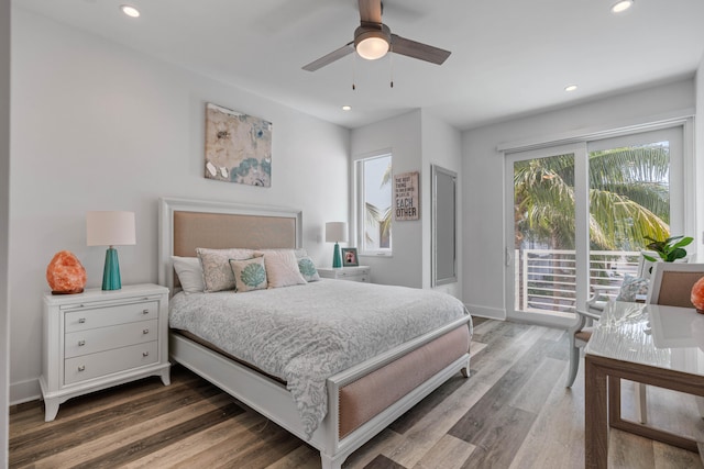 bedroom with hardwood / wood-style flooring and ceiling fan