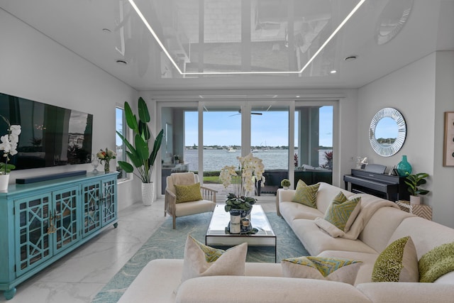 living room with a water view