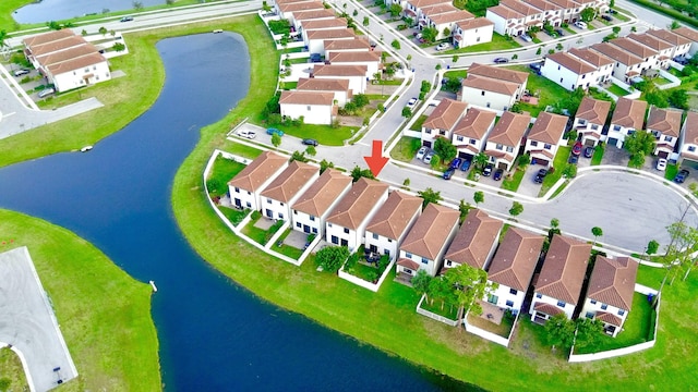 aerial view with a water view