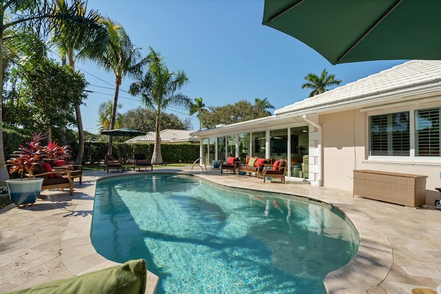 view of swimming pool featuring a patio area and an outdoor living space