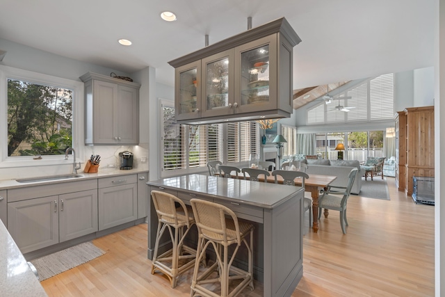 kitchen with ceiling fan, plenty of natural light, and sink