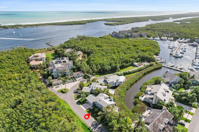 aerial view featuring a water view