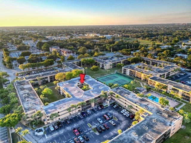 view of aerial view at dusk