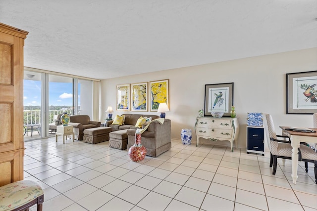 living room with light tile patterned floors