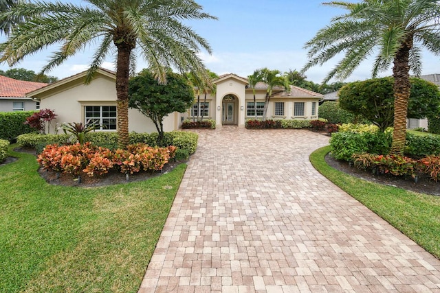 view of front of home with a front lawn