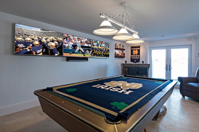 recreation room with pool table and french doors